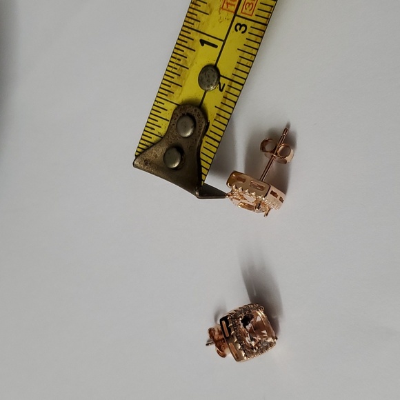 Sterling Silver 925 Rose Gold Morganite Princess Cut Earrings - Picture 3 of 5